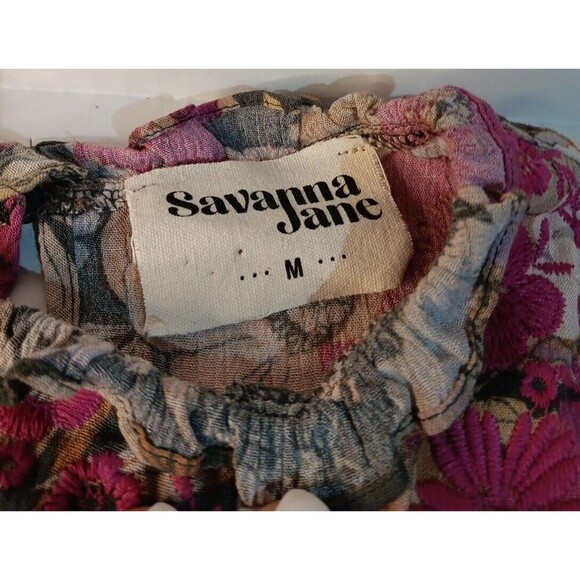 Savanna Jane Medium Boho Embroidered Floral Fall Peasant Long Sleeve Top - Picture 5 of 11